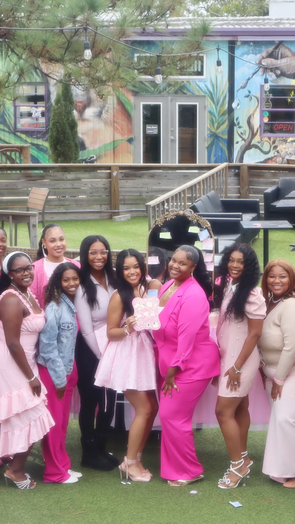Pretty Girls Who Serve members building sisterhood in pink